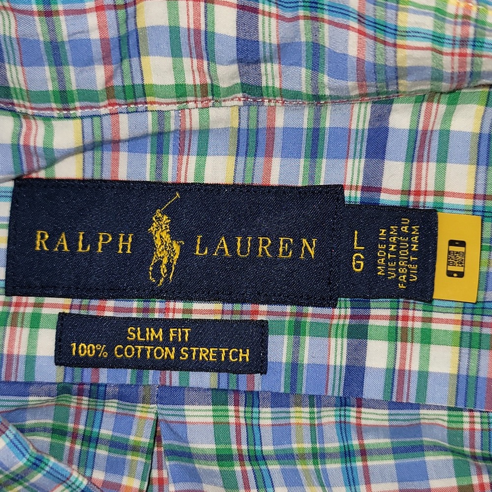 Polo Ralph Lauren Slim Fit Plaid Button Down Shirt Mens Large Cotton Stretch - Picture 10 of 10